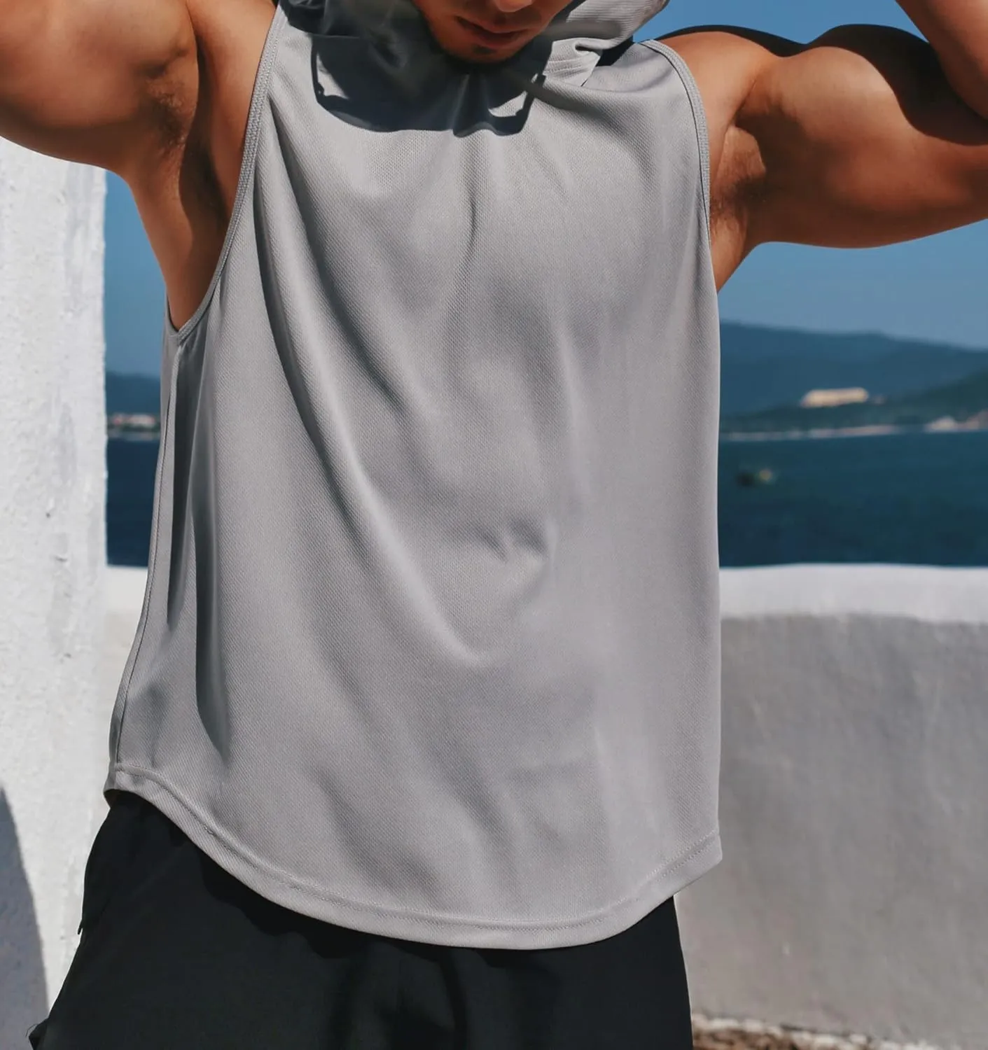 Men's Sleeveless Hoodie Quick Dry Muscle Gym Shirts Workout Hooded Tank Top