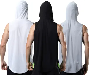 Men's Sleeveless Hoodie Quick Dry Muscle Gym Shirts Workout Hooded Tank Top