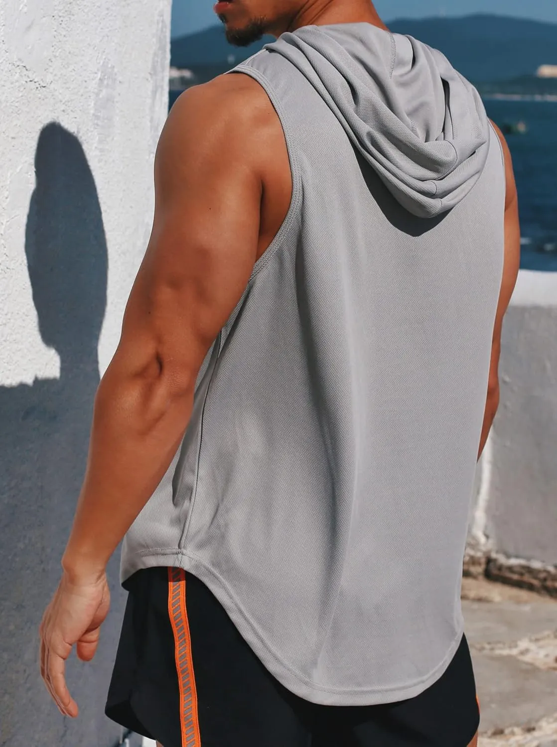 Men's Sleeveless Hoodie Quick Dry Muscle Gym Shirts Workout Hooded Tank Top