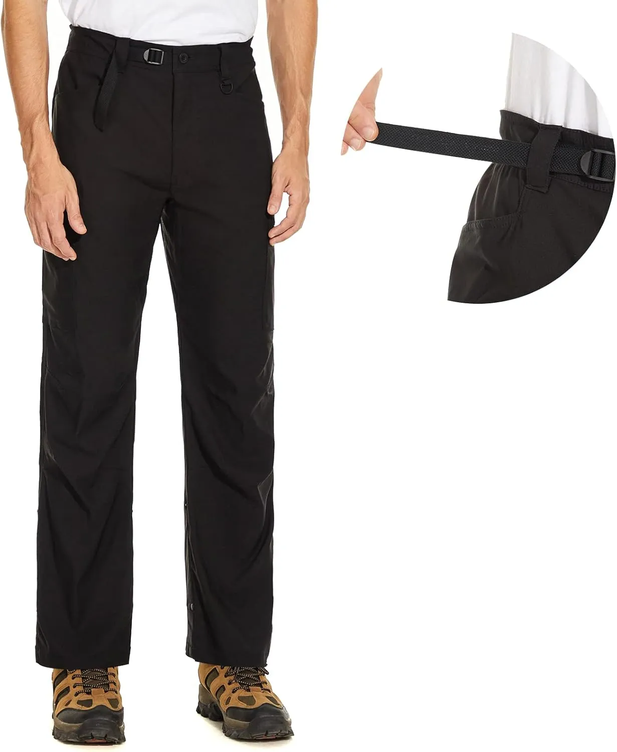 Men's Stretch Lightweight Hiking Cargo Pants UPF 50  Cropped with Roll-Up Leg Snaps Water Resistant Straight Fit