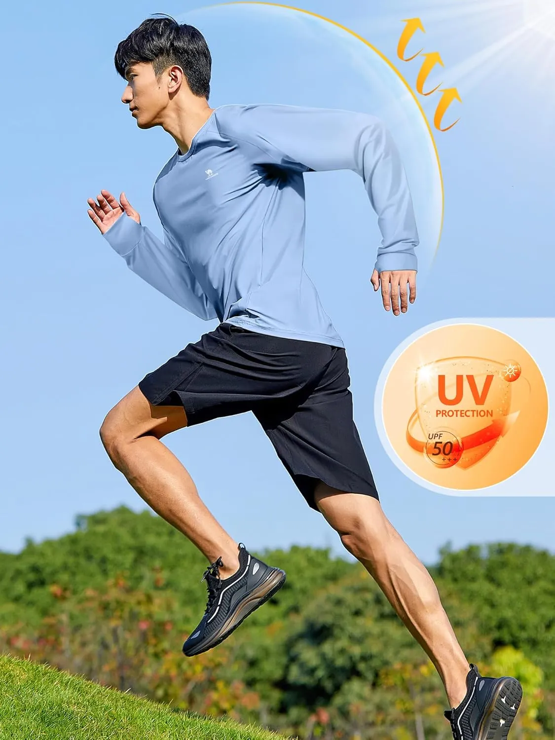 Mens Sun Protection Shirts UV SPF UPF 50  Long Sleeve Rash Guard Fishing Running Swim T-Shirt Quick-Dry Lightweight