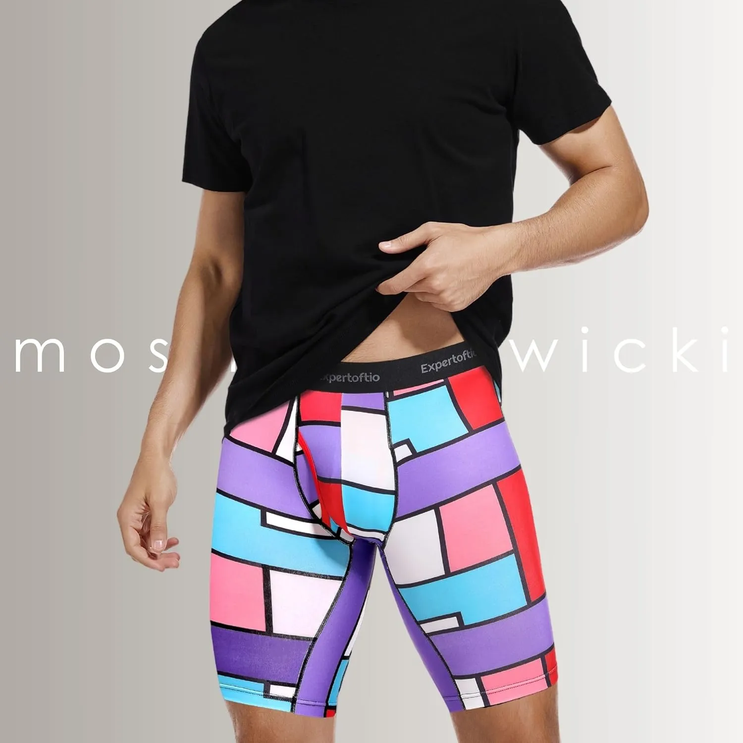 Men's Underwear 9 Inch Long Leg Boxer Briefs for Men, Performance, Moisture Wicking Pack, Anting Chafing, Fly