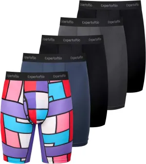 Men's Underwear 9 Inch Long Leg Boxer Briefs for Men, Performance, Moisture Wicking Pack, Anting Chafing, Fly