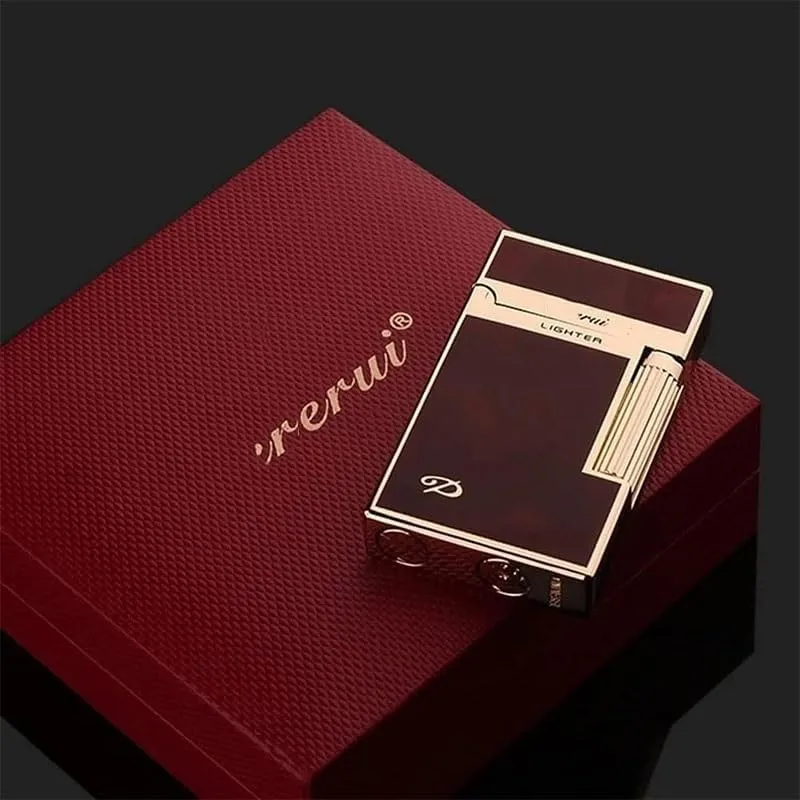 Metal Flip Sound Lighter,Flint Side Slide Igniter,Adjustable Soft Flame Butane Refillable Gas,for Candle Gift Box Packaging(Brass 5)