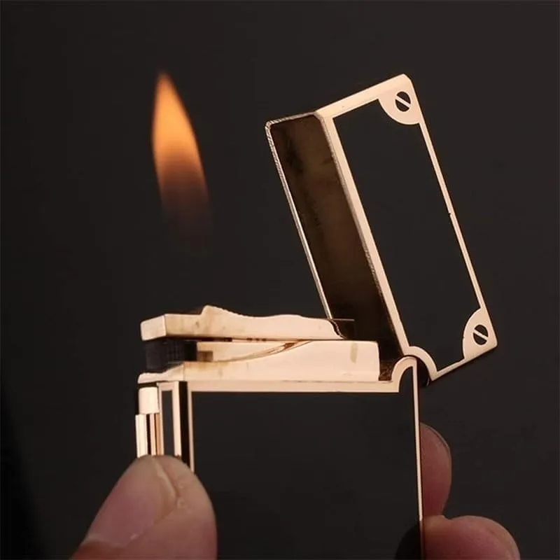 Metal Flip Sound Lighter,Flint Side Slide Igniter,Adjustable Soft Flame Butane Refillable Gas,for Candle Gift Box Packaging(Brass 5)