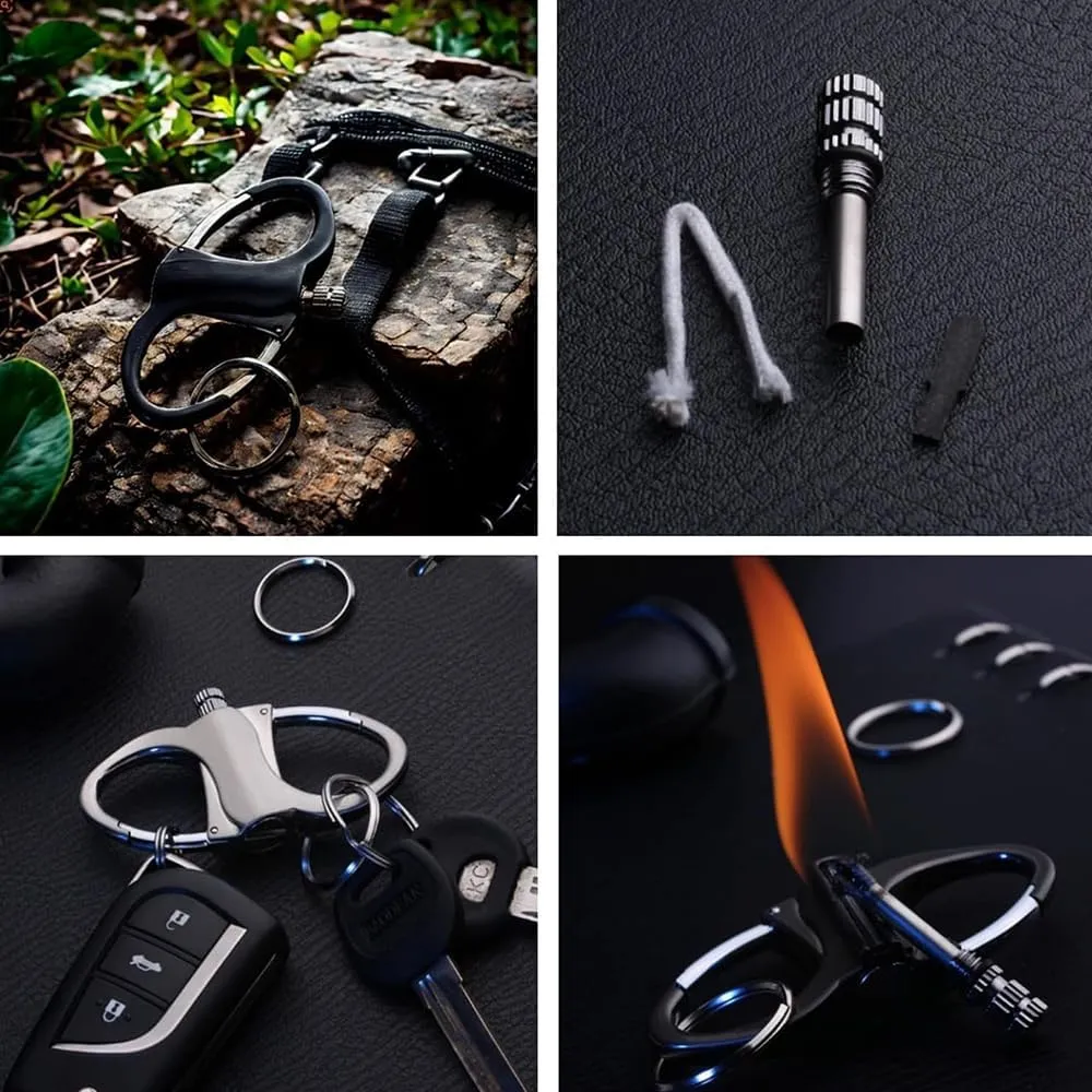 Metal Keychain Lighter, Permanent Match Refillable Lighters, Waterproof & Windproof Fire Starter for Camping, Metal Match Keychain, New Matchstick, Suitable for Outdoor and Family (Gold2pcs)