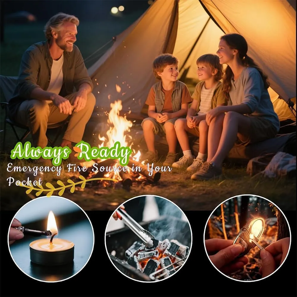 Metal Keychain Lighter, Permanent Match Refillable Lighters, Waterproof & Windproof Fire Starter for Camping, Metal Match Keychain, New Matchstick, Suitable for Outdoor and Family (Gold2pcs)
