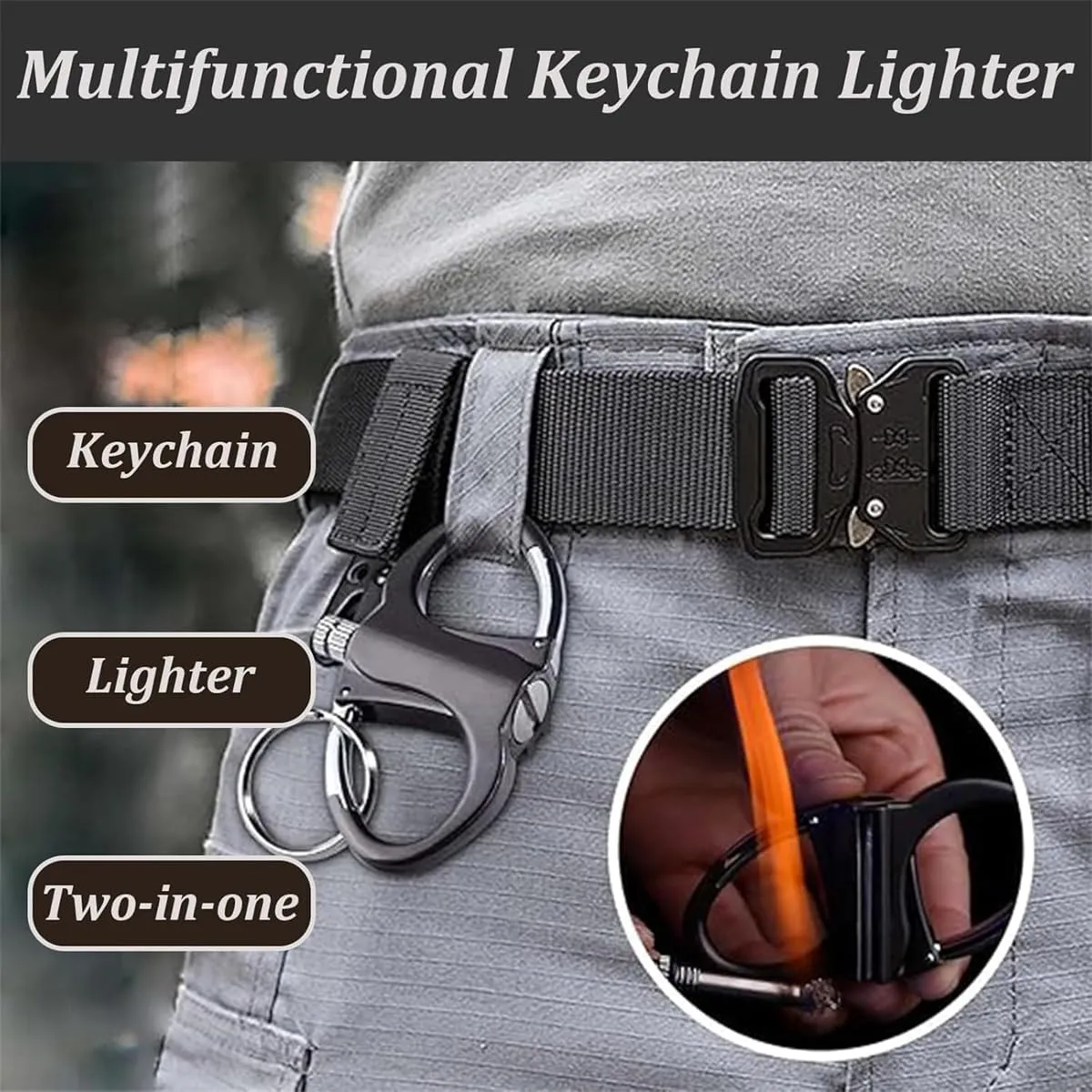 Metal Keychain Lighter,Lighter Hidden in Key Chain,Waterproof Fire Starter Key Ring,Novelty Permanent Match,for Outdoor (Silver, 1 pcs)
