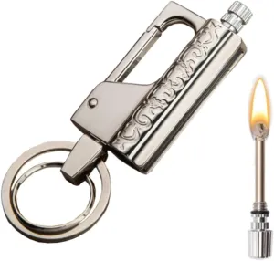 Metal Multi-Function Portable Match Kerosene Lighter, Keychain Lighter, Waterproof Matches, Hand-Carved, Suitable for Camping/Hiking (Kerosene Not Included)(Silver)