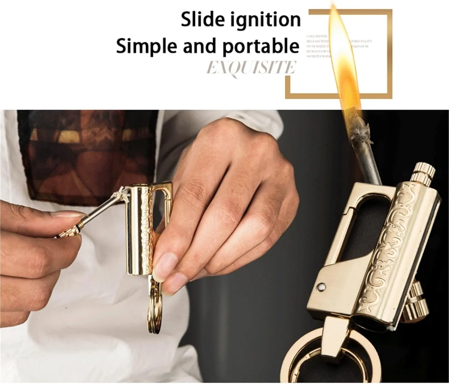 Metal Multi-Function Portable Match Kerosene Lighter, Keychain Lighter, Waterproof Matches, Hand-Carved, Suitable for Camping/Hiking (Kerosene Not Included)(Silver)