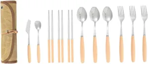 Mikikit 1Set Multi Function Stainless Steel Utensil Kit of Durable Lightweight Camping Utensils for Outdoor Activities Easy to Clean and Maintain for Hiking Picnics and More
