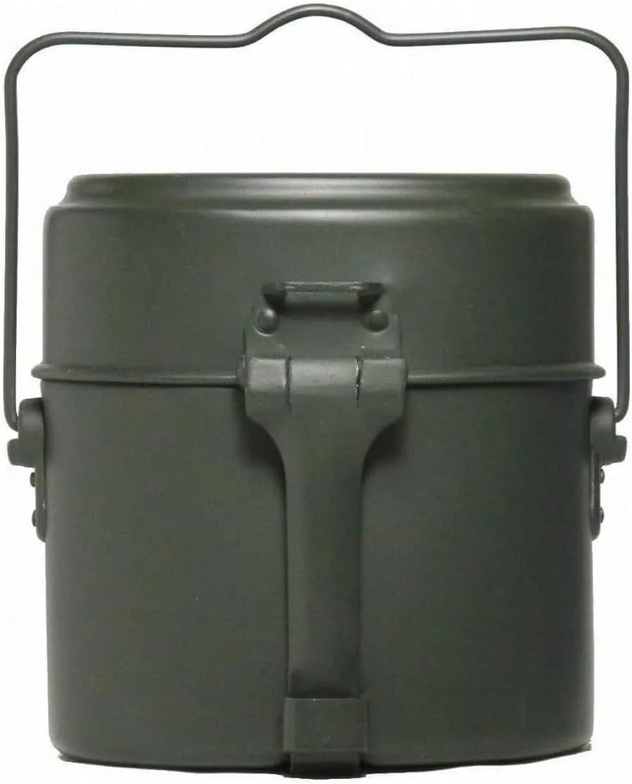 MIL-TEC German Style Gray Aluminum Mess Kit | Three-Part Portable Military Mess Tin with Clap Frame | Ideal for Camping, Hiking, Outdoor Cooking | Height: 6.5", Width: 4.25", Weight: ca. 16 oz.