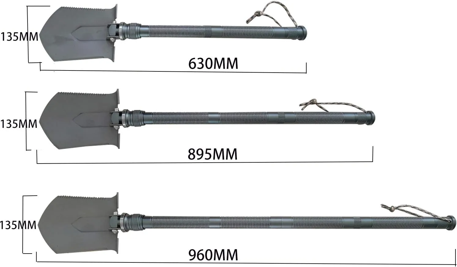Military Portable Folding Shovel for Comping Hiking,Off Road,Gardening,Survival Shovel with Tactical Pack (960, Grey)