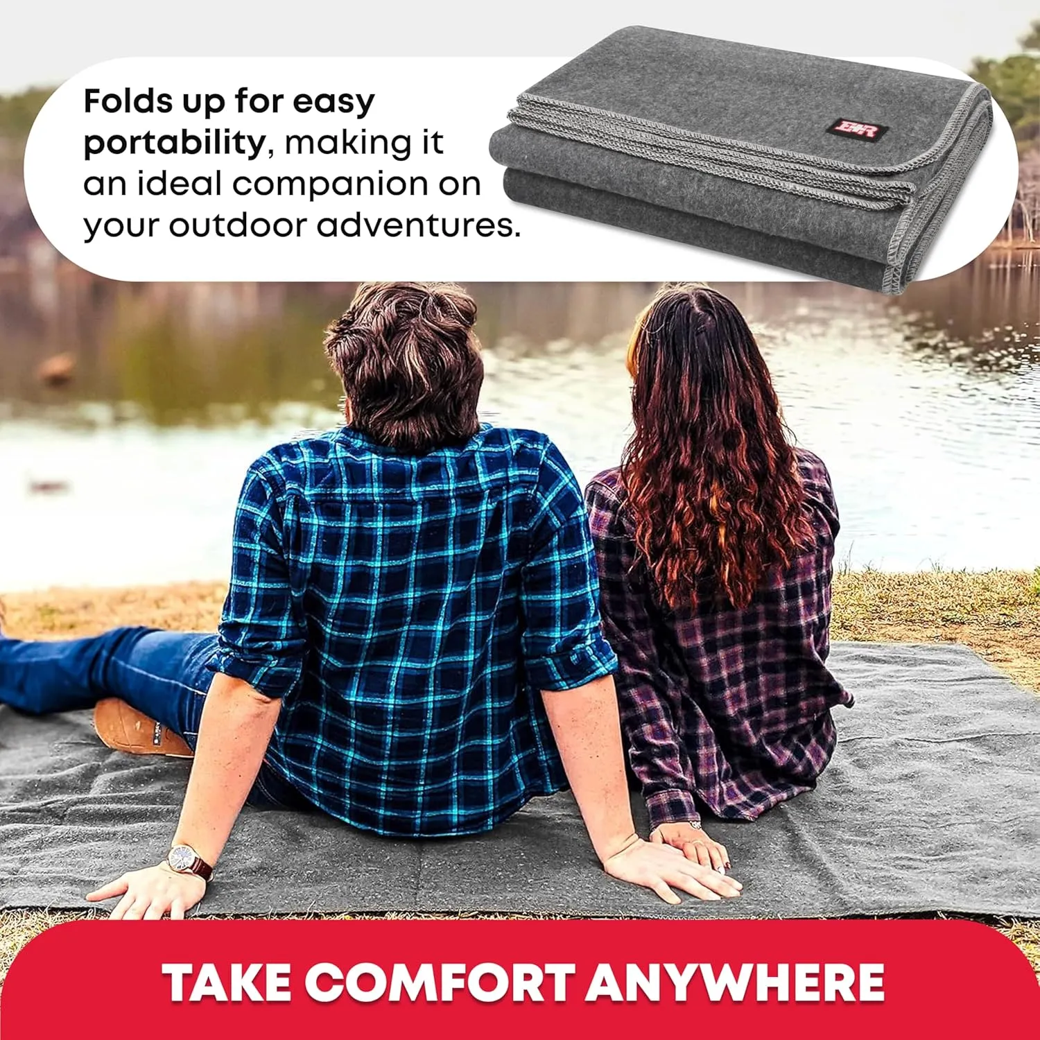 Military Wool Blanket - 95% Wool, Washable, Perfect for Outdoors, Camping, Picnics, Travel, Car & Bushcraft Emergency Blanket, 96" x 96" 6.65 lbs. - Grey - Queen Size