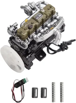 Mini Engine Kit That Runs, Resin Inline Four Cylinder Functional Vintage Engine for 1/10 RC Crawlers, Drift Cars, Trucks, Movable Tube Frame Engine Model Kit, Decor Gift