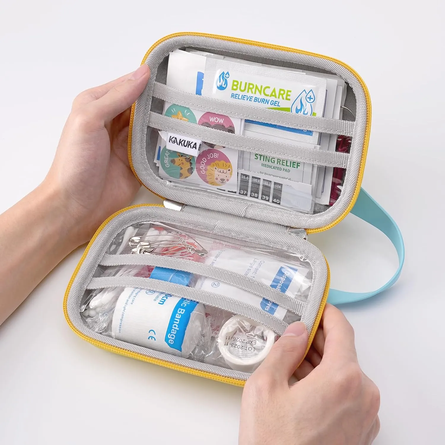 Mini First Aid Kit, 113 Pc. Water-Resistant Hard Toddler Kids Small Cute Case for Car, Home - TSA-Approved Travel Size