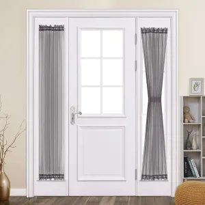 MIULEE 2 Panels Sidelight French Door Curtains Sheer Light Filtering Window Treatment 25 x 72 Inches with Tieback - 2 Panels, Dark Grey