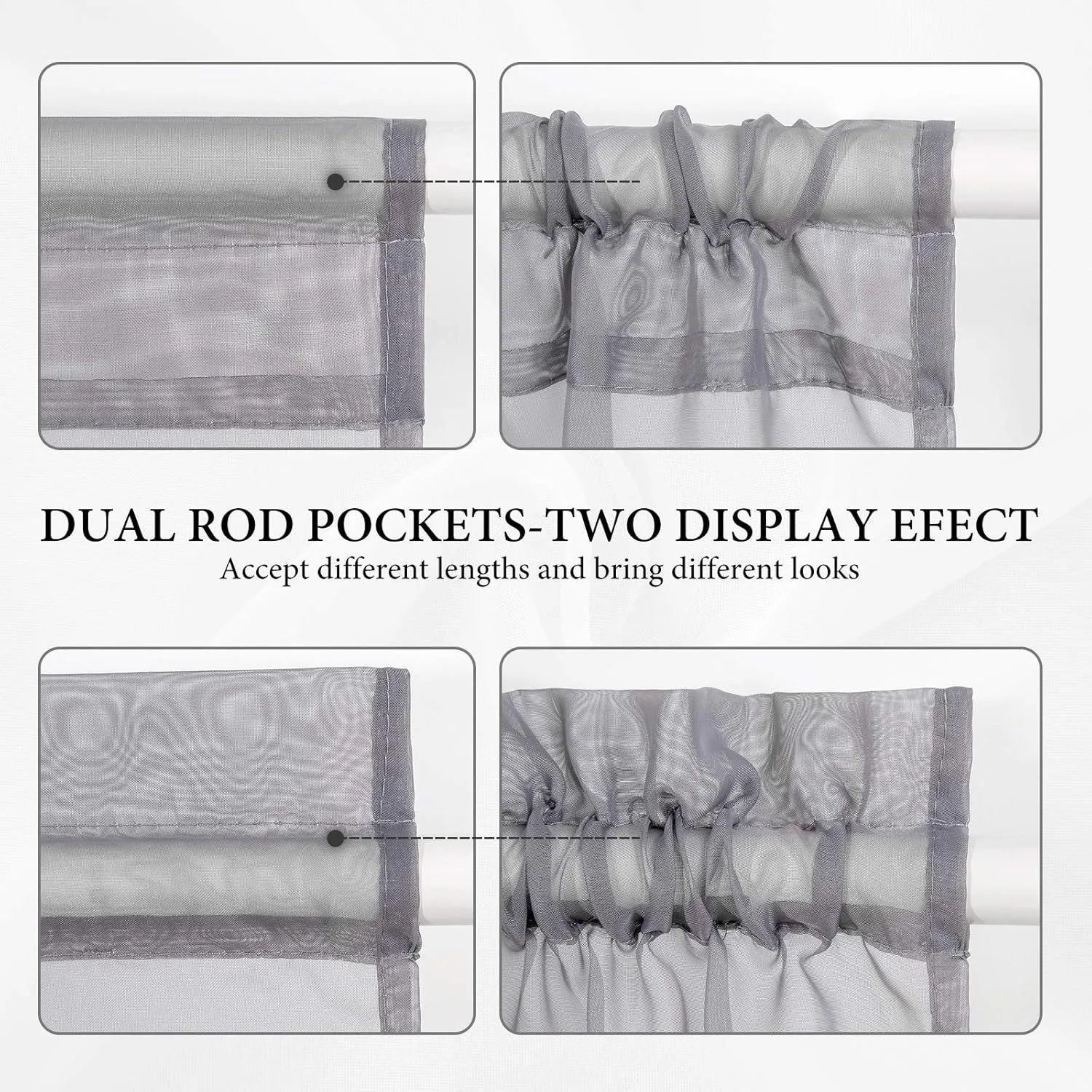 MIULEE 2 Panels Sidelight French Door Curtains Sheer Light Filtering Window Treatment 25 x 72 Inches with Tieback - 2 Panels, Dark Grey