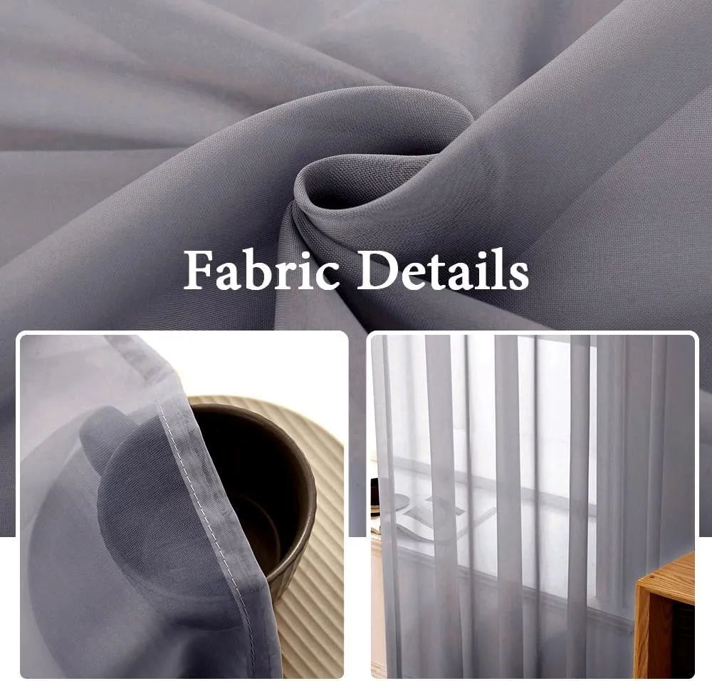 MIULEE 2 Panels Sidelight French Door Curtains Sheer Light Filtering Window Treatment 25 x 72 Inches with Tieback - 2 Panels, Dark Grey