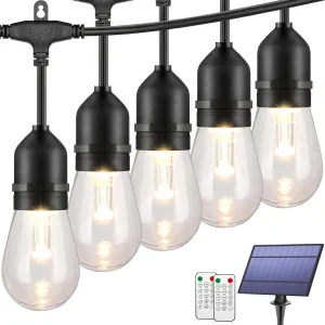 Mlambert 3-Color in 1 Solar String Lights Outdoor Waterproof Dimmable, 48ft Remote LED Patio Lights,15 Hanging Sockets Shatterproof Light for Backyard
