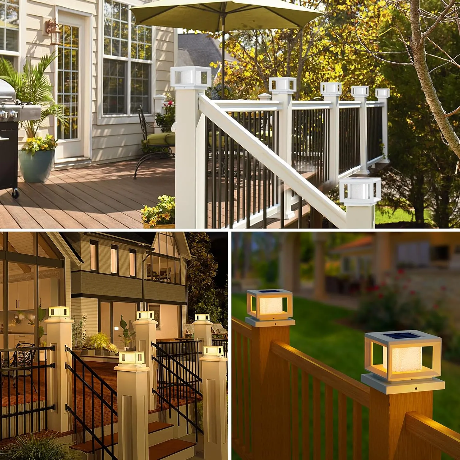 Mlambert 4 Pack Solar Post Lights Outdoor, Waterproof Fence Cap for Deck, 4x4 6x6 Wooden Vinyl Outdoor Lights with Shinning Effect, White
