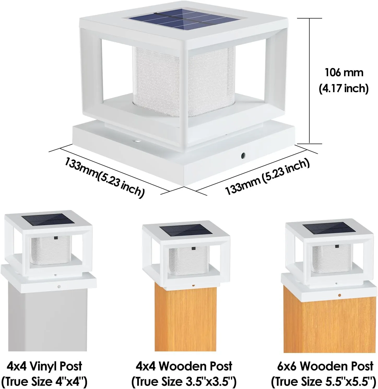 Mlambert 4 Pack Solar Post Lights Outdoor, Waterproof Fence Cap for Deck, 4x4 6x6 Wooden Vinyl Outdoor Lights with Shinning Effect, White