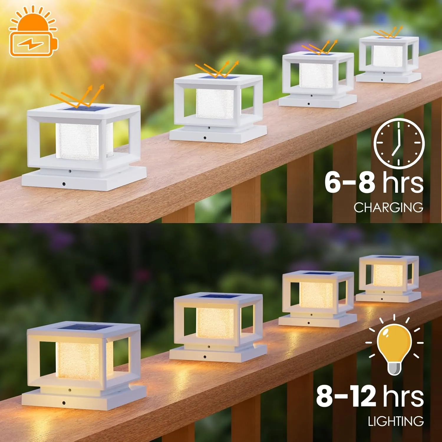Mlambert 4 Pack Solar Post Lights Outdoor, Waterproof Fence Cap for Deck, 4x4 6x6 Wooden Vinyl Outdoor Lights with Shinning Effect, White