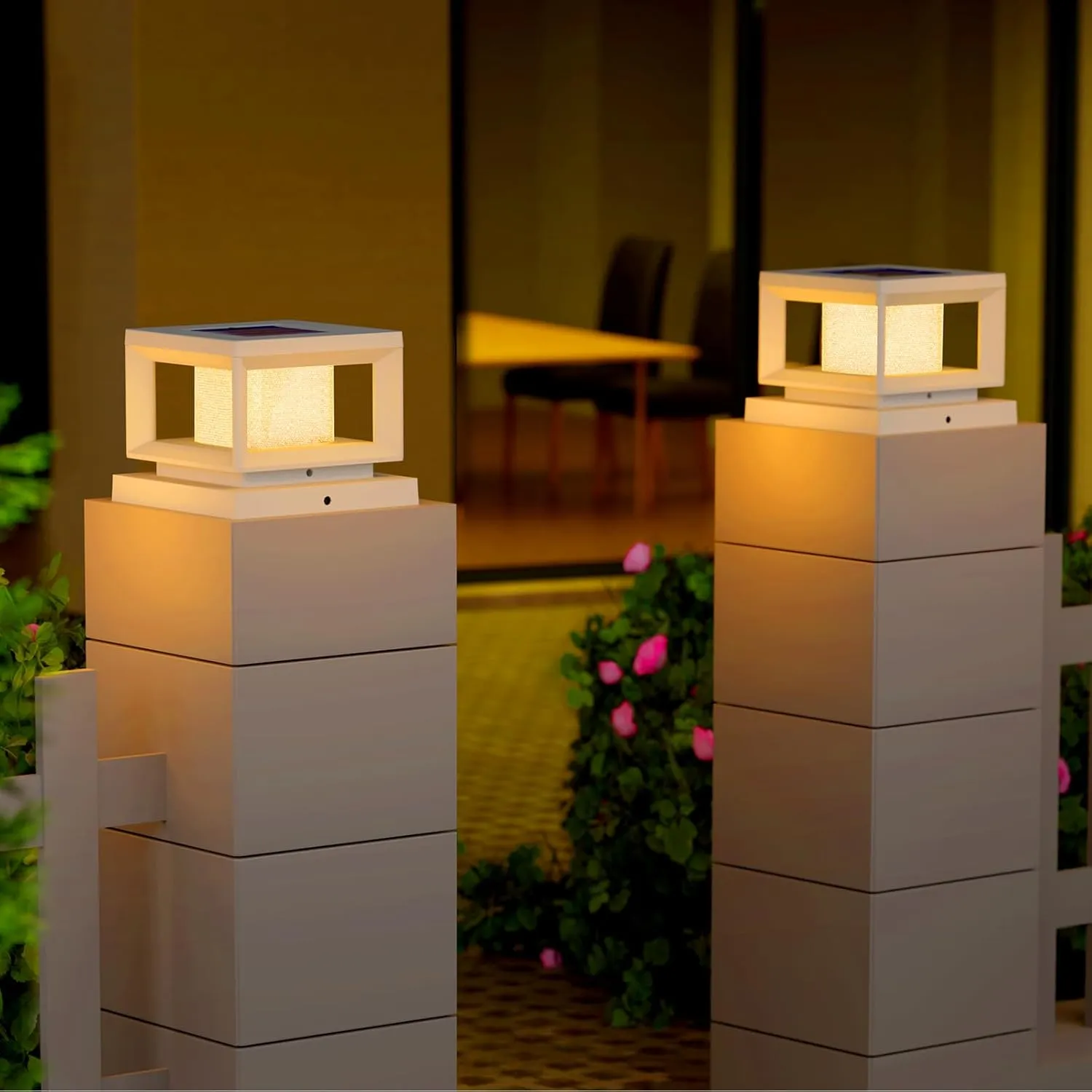 Mlambert 4 Pack Solar Post Lights Outdoor, Waterproof Fence Cap for Deck, 4x4 6x6 Wooden Vinyl Outdoor Lights with Shinning Effect, White