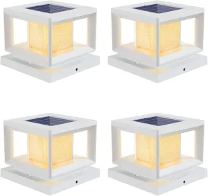 Mlambert 4 Pack Solar Post Lights Outdoor, Waterproof Fence Cap for Deck, 4x4 6x6 Wooden Vinyl Outdoor Lights with Shinning Effect, White