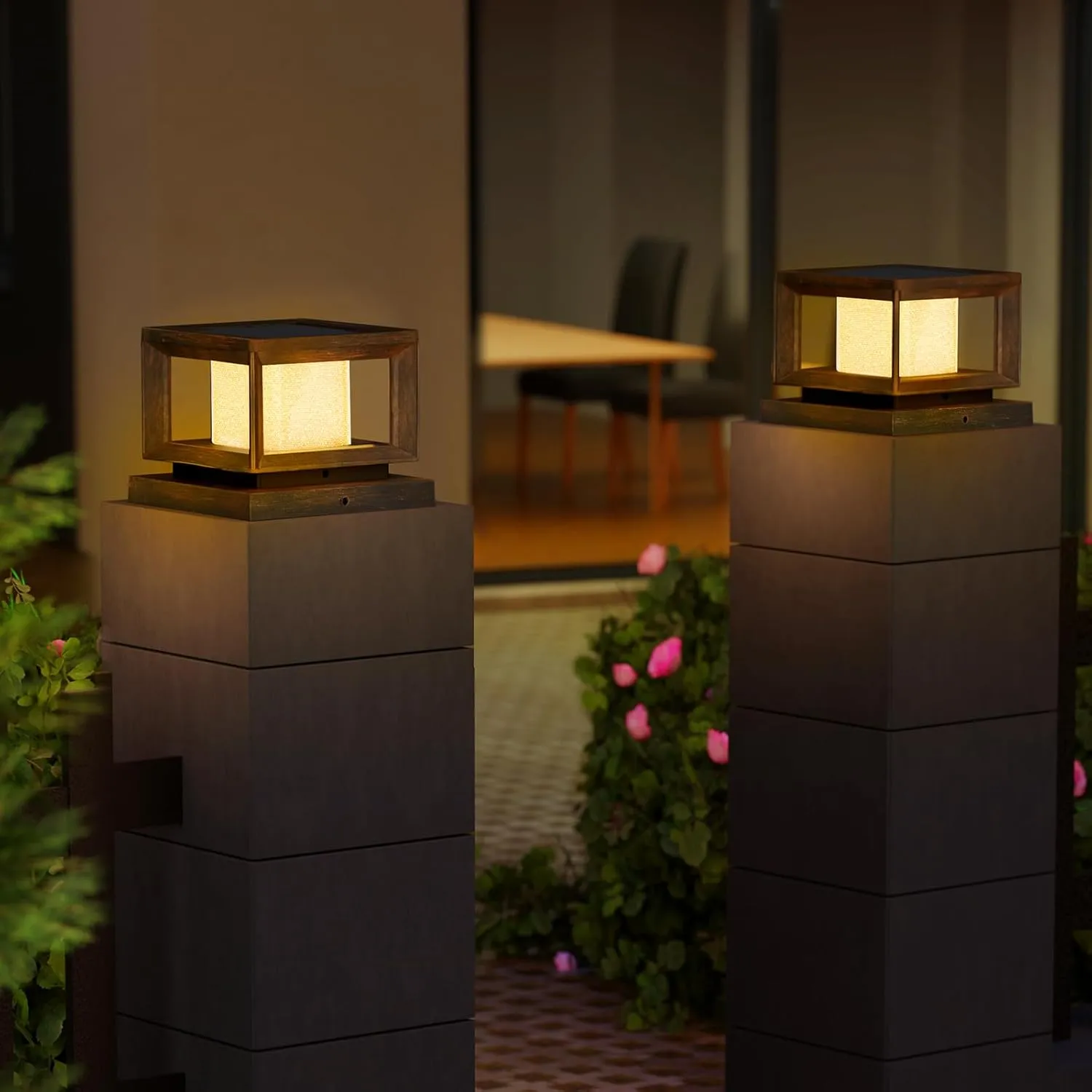 Mlambert 8 Pack Solar Post Lights Outdoor, Waterproof Fence Cap Lights for Deck, 4x4 6x6 Wooden Vinyl Outdoor Light with Shinning Effect, Brown