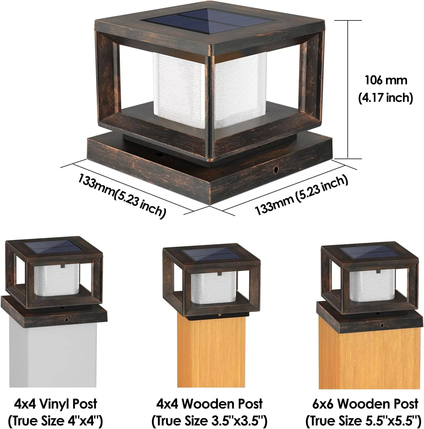Mlambert 8 Pack Solar Post Lights Outdoor, Waterproof Fence Cap Lights for Deck, 4x4 6x6 Wooden Vinyl Outdoor Light with Shinning Effect, Brown
