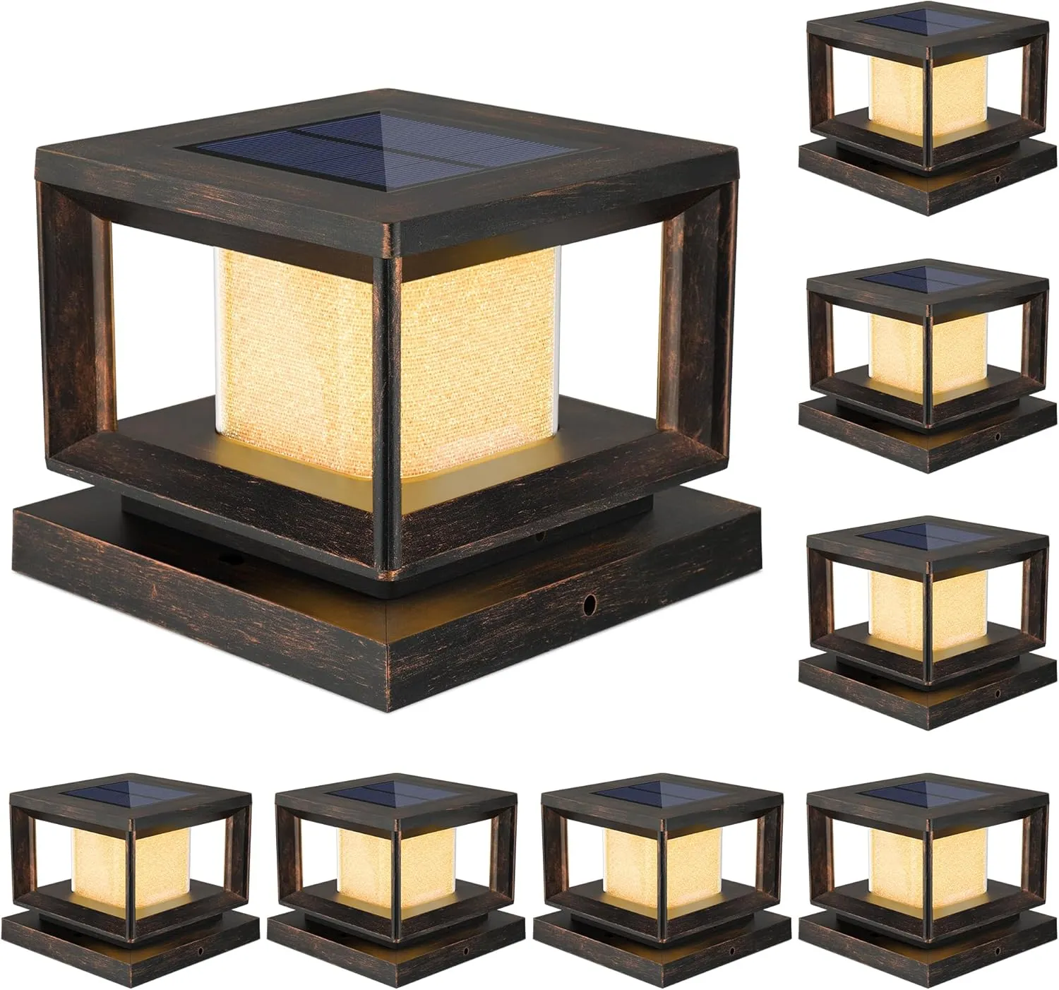 Mlambert 8 Pack Solar Post Lights Outdoor, Waterproof Fence Cap Lights for Deck, 4x4 6x6 Wooden Vinyl Outdoor Light with Shinning Effect, Brown