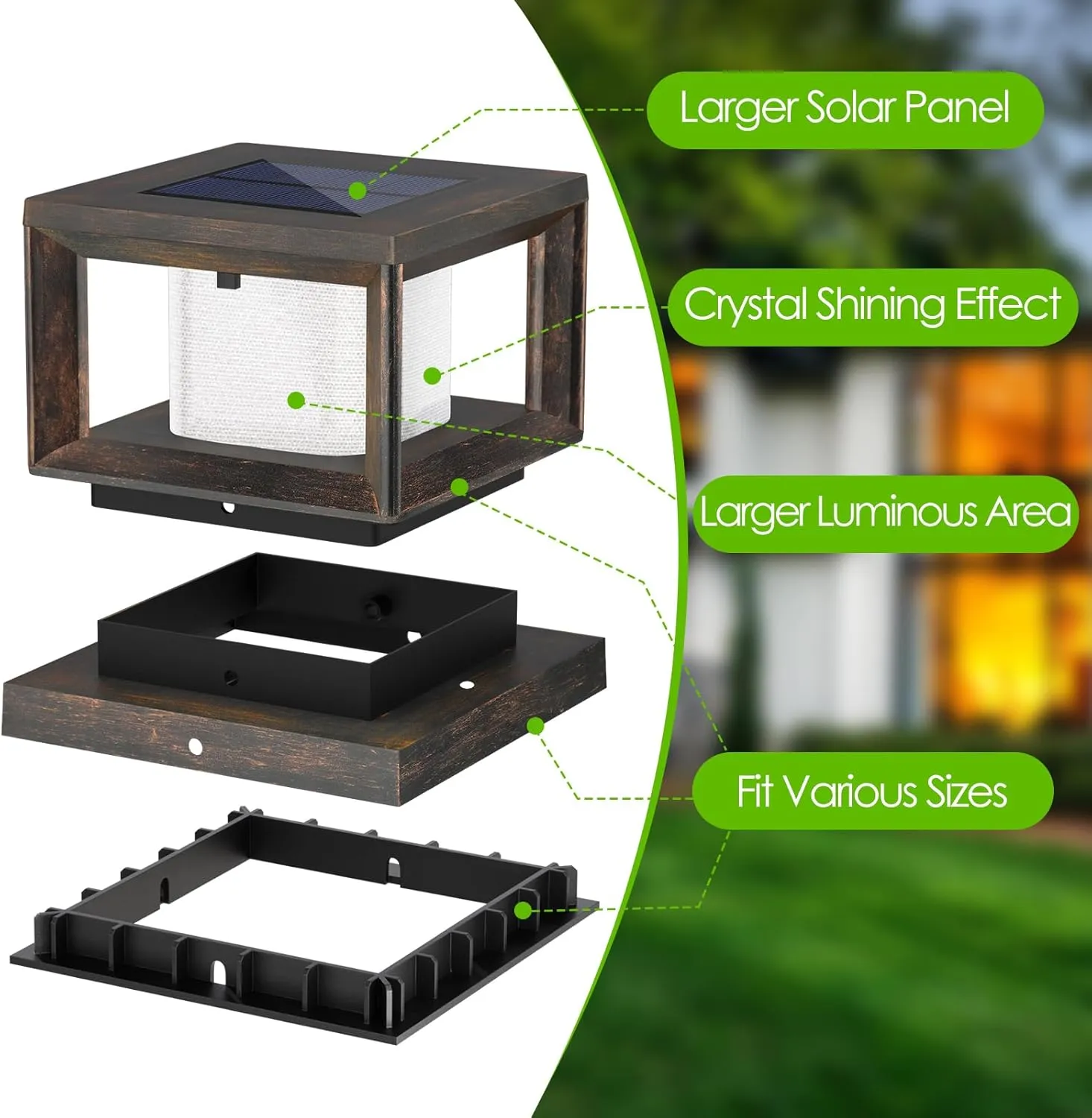 Mlambert 8 Pack Solar Post Lights Outdoor, Waterproof Fence Cap Lights for Deck, 4x4 6x6 Wooden Vinyl Outdoor Light with Shinning Effect, Brown