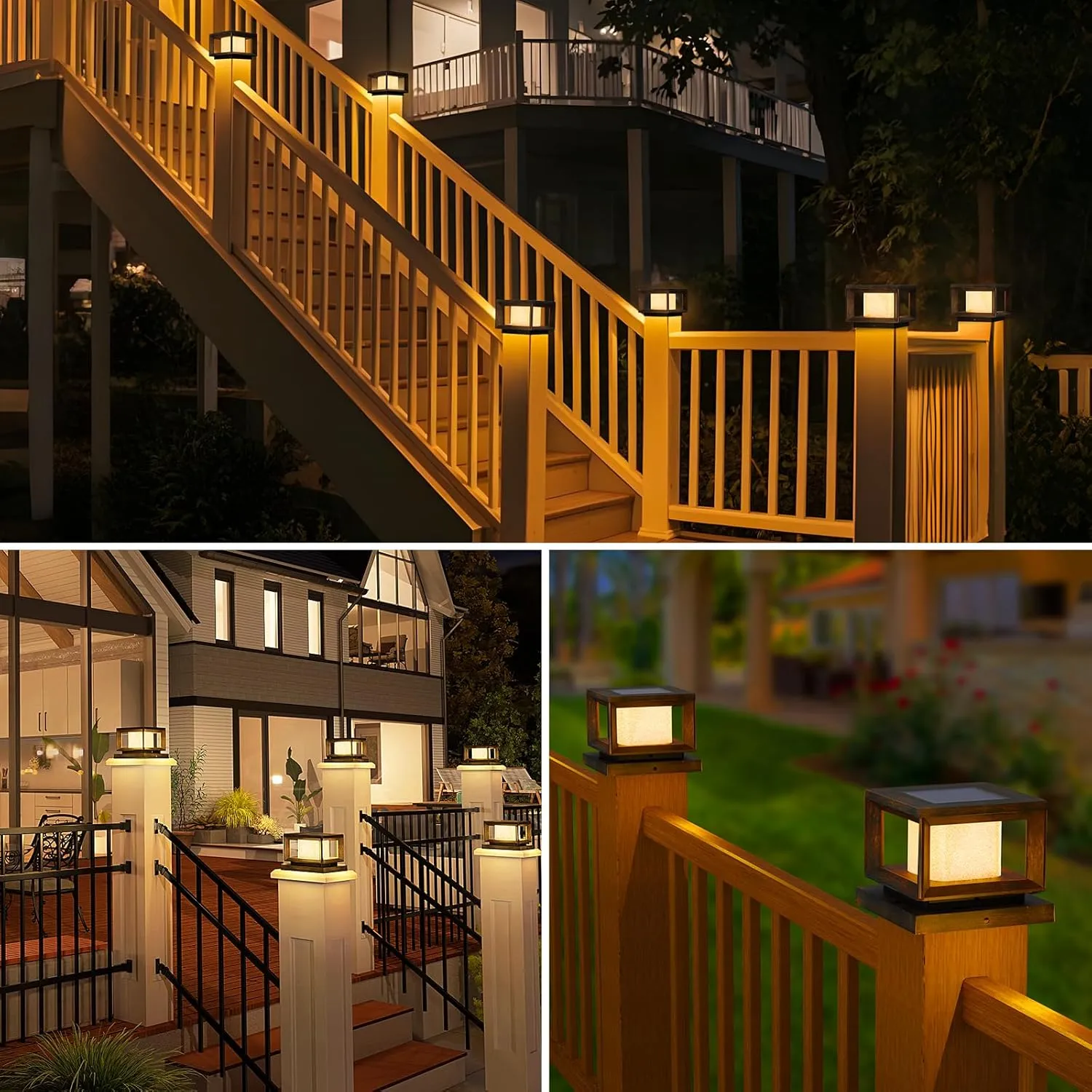 Mlambert 8 Pack Solar Post Lights Outdoor, Waterproof Fence Cap Lights for Deck, 4x4 6x6 Wooden Vinyl Outdoor Light with Shinning Effect, Brown