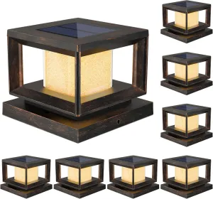 Mlambert 8 Pack Solar Post Lights Outdoor, Waterproof Fence Cap Lights for Deck, 4x4 6x6 Wooden Vinyl Outdoor Light with Shinning Effect, Brown