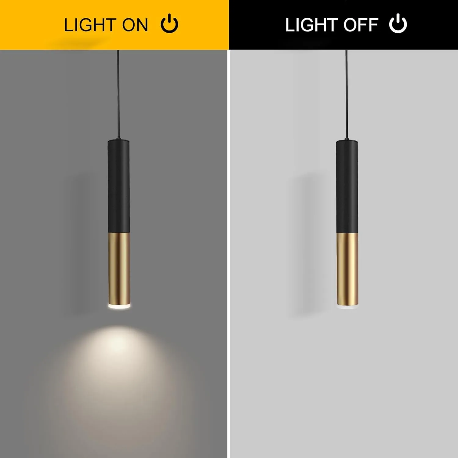Modern Black and Gold Pendant Light Fixture for Kitchen Island, 1-Light Pendant Lighting, Lights Cord Adjustable, Matching GU10 lamp Holder,for Living Room Bedroom Dining Room(3Pack)
