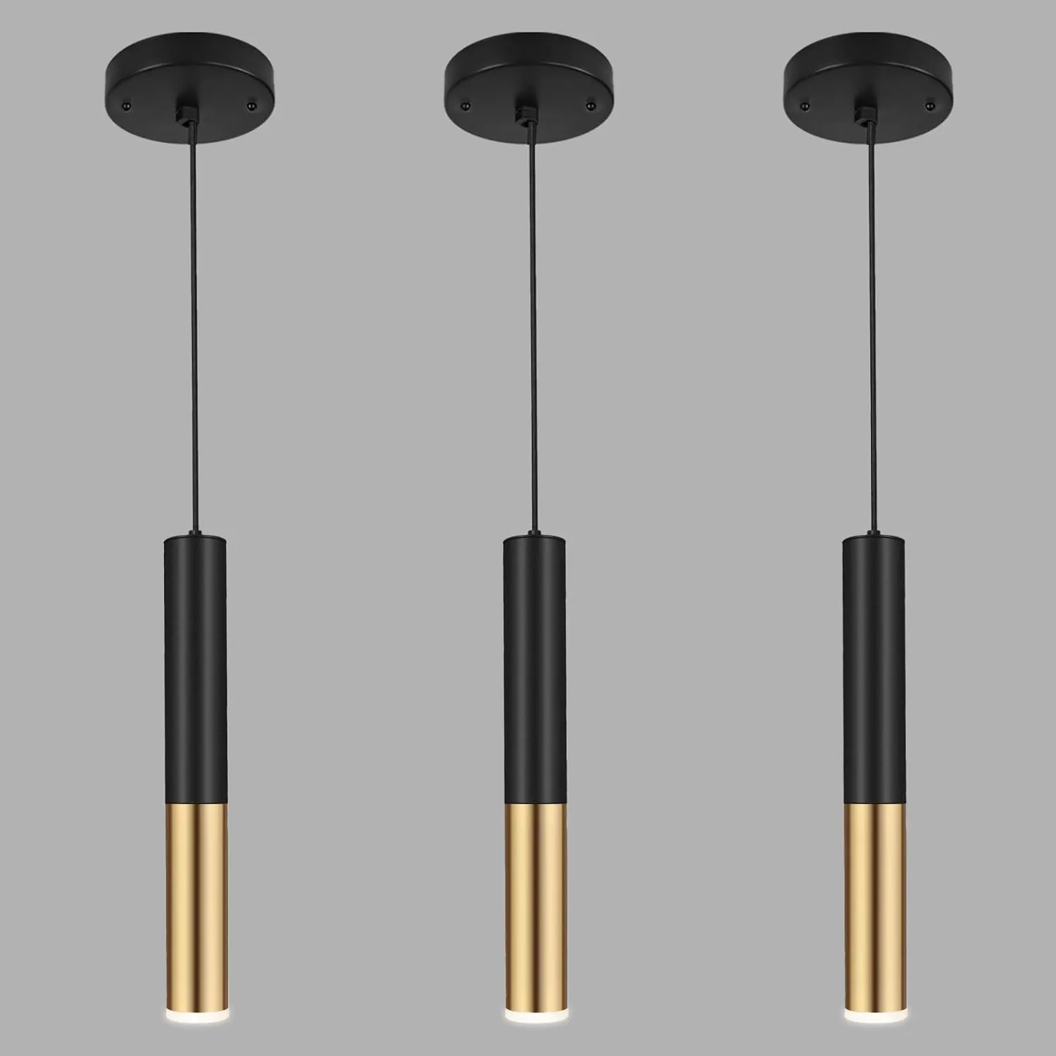 Modern Black and Gold Pendant Light Fixture for Kitchen Island, 1-Light Pendant Lighting, Lights Cord Adjustable, Matching GU10 lamp Holder,for Living Room Bedroom Dining Room(3Pack)