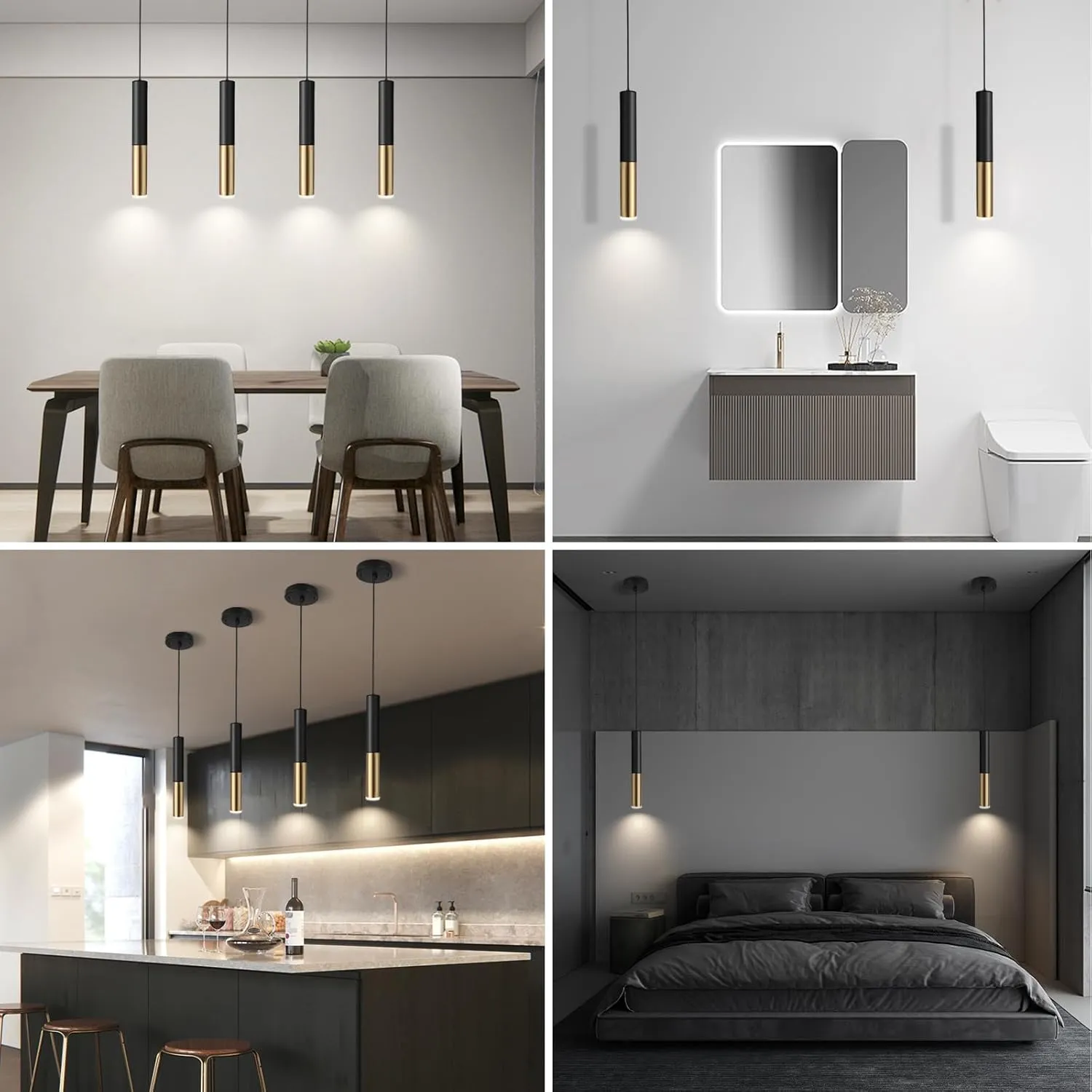 Modern Black and Gold Pendant Light Fixture for Kitchen Island, 1-Light Pendant Lighting, Lights Cord Adjustable, Matching GU10 lamp Holder,for Living Room Bedroom Dining Room(3Pack)