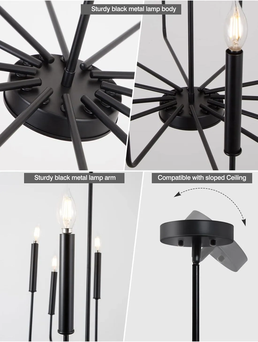 Modern Farmhouse Black Chandelier, 12-Light Rustic Candle Chandelier, Industrial Hanging Chandeliers for Dining Room, Living Room, Kitchen, Foyer, Entryway