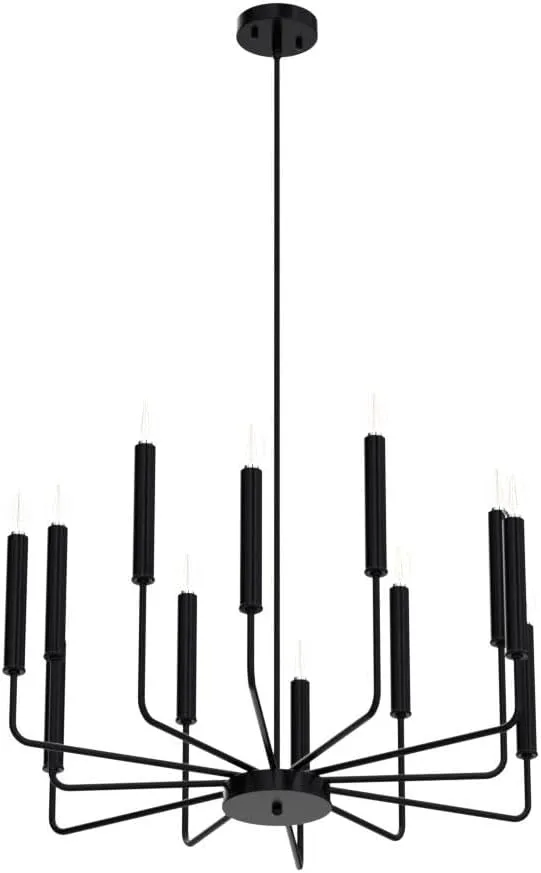 Modern Farmhouse Black Chandelier, 12-Light Rustic Candle Chandelier, Industrial Hanging Chandeliers for Dining Room, Living Room, Kitchen, Foyer, Entryway