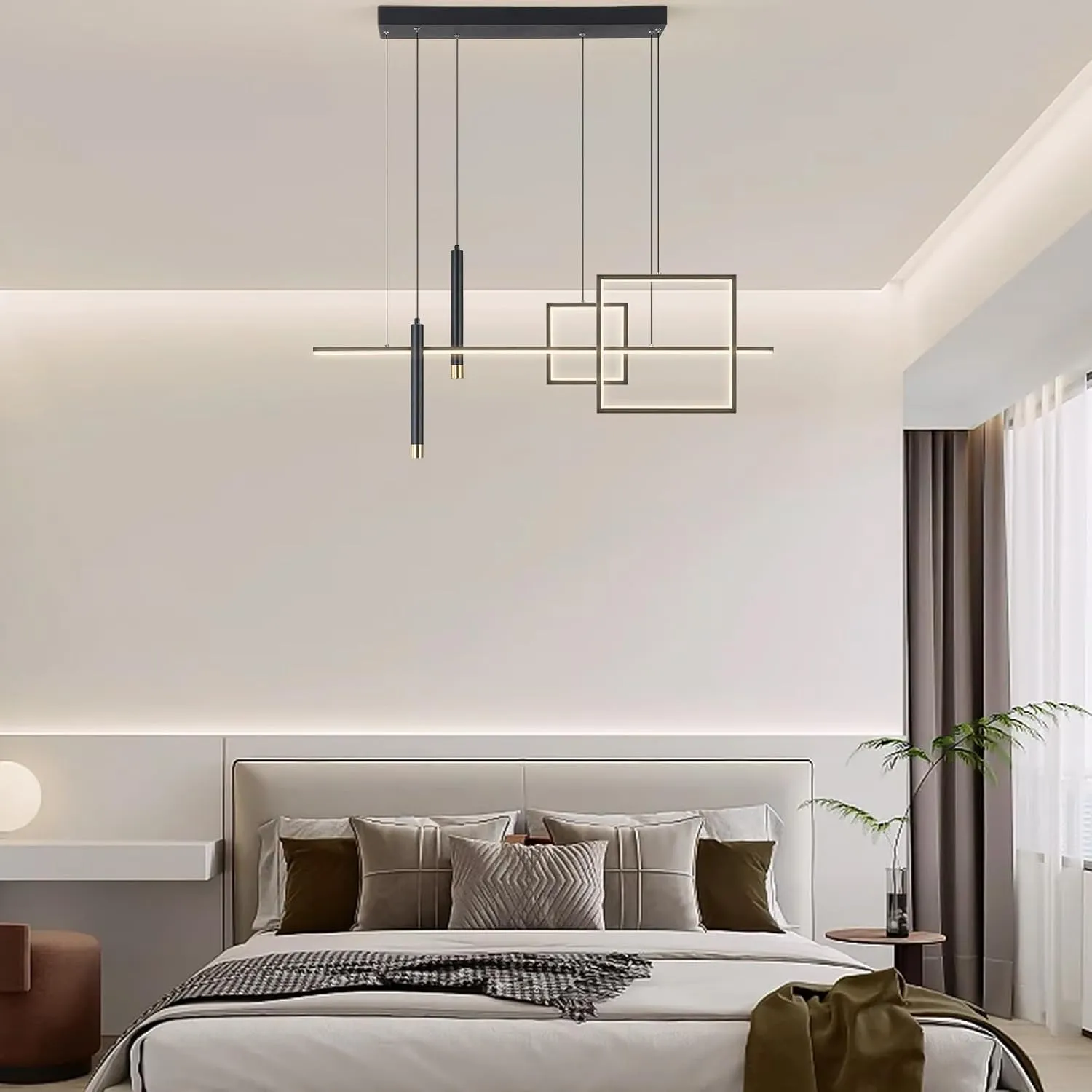 Modern LED Chandelier Lighting, Dimmable Linear Black Pendant Light with Squares, 39in Dining Room Hanging Light Fixture, Kitchen Island Pendant Light for Dining Table Bar (3000lm/50W)