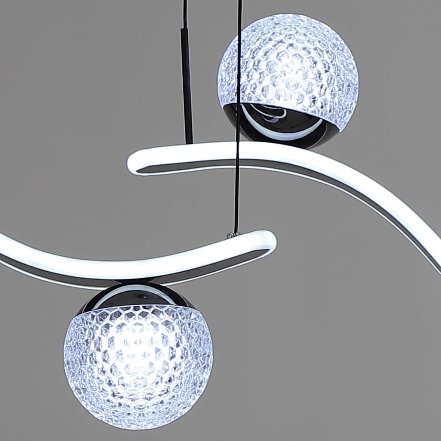 Modern LED Globe Pendant Light, 39in Dimmable Black Hanging Chandelier Light Fixture, 2-Wave Kitchen Pendant Lighting Over Island, Dining Room Lights Ceiling Hanging Over Table (2-Bulb)
