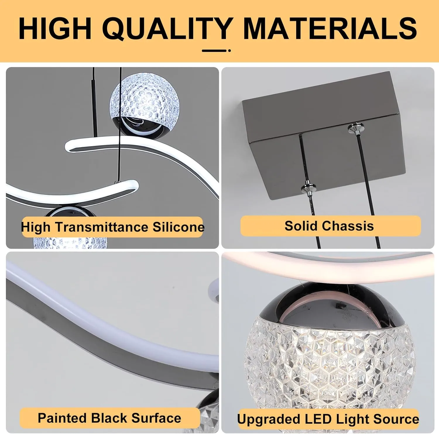 Modern LED Globe Pendant Light, 39in Dimmable Black Hanging Chandelier Light Fixture, 2-Wave Kitchen Pendant Lighting Over Island, Dining Room Lights Ceiling Hanging Over Table (2-Bulb)