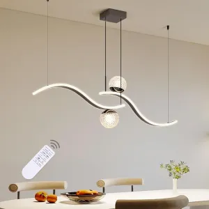 Modern LED Globe Pendant Light, 39in Dimmable Black Hanging Chandelier Light Fixture, 2-Wave Kitchen Pendant Lighting Over Island, Dining Room Lights Ceiling Hanging Over Table (2-Bulb)