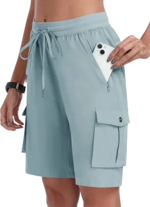 MoFiz Women's 10" Hiking Cargo Shorts 6 Pockets Lightweight Quick Dry Outdoor Running Athletic Short Summer Travel Loose