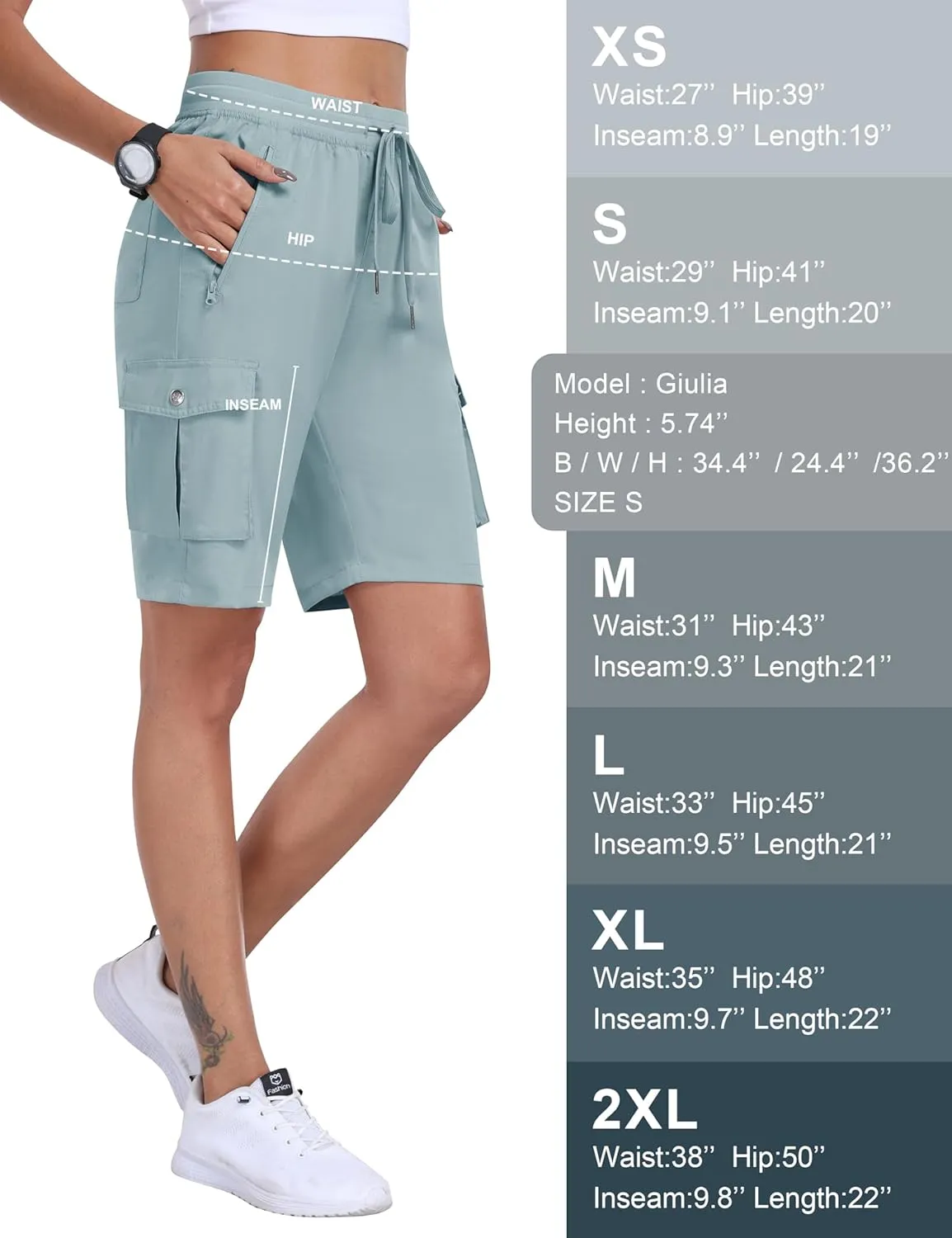 MoFiz Women's 10" Hiking Cargo Shorts 6 Pockets Lightweight Quick Dry Outdoor Running Athletic Short Summer Travel Loose