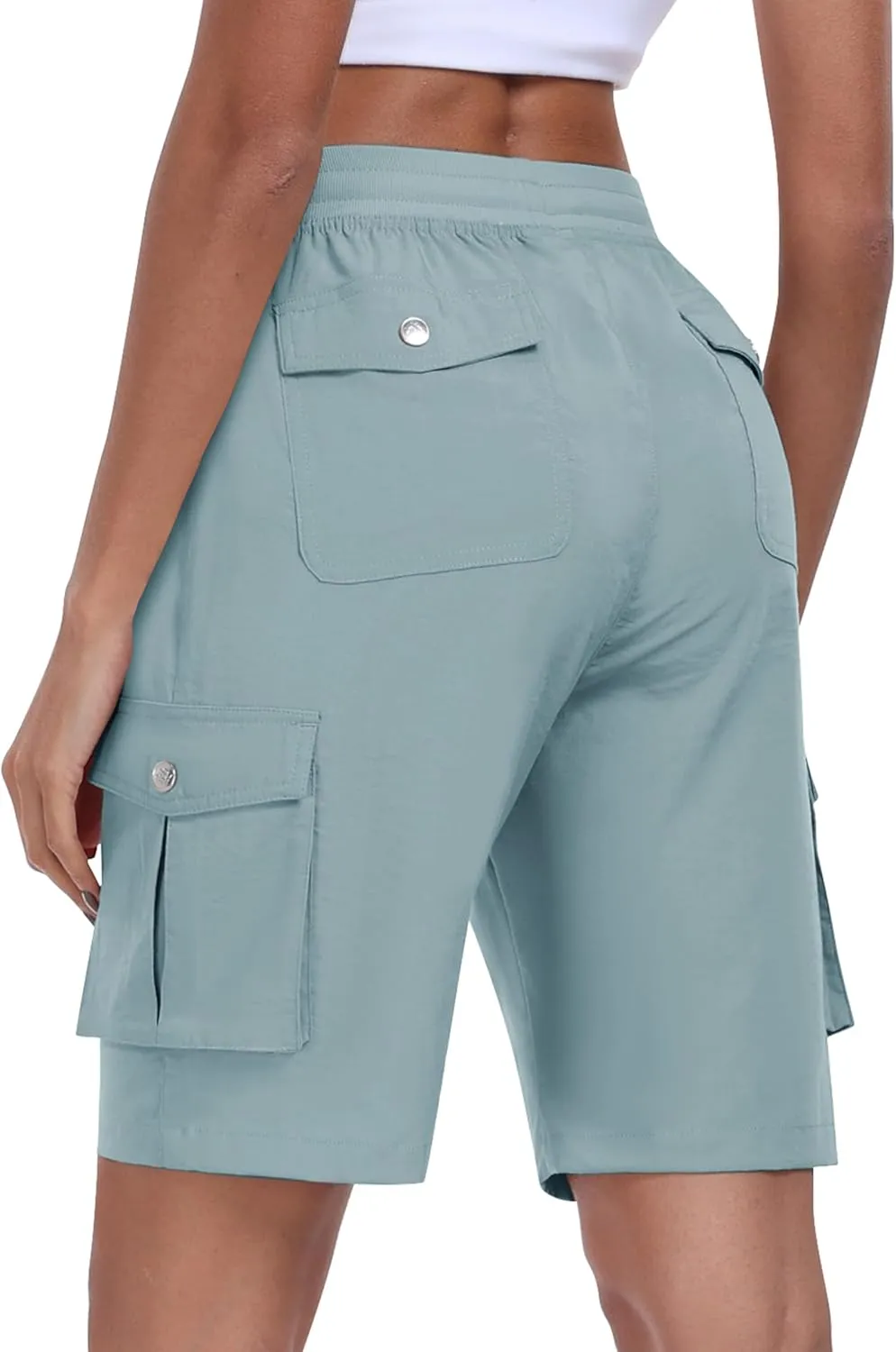 MoFiz Women's 10" Hiking Cargo Shorts 6 Pockets Lightweight Quick Dry Outdoor Running Athletic Short Summer Travel Loose