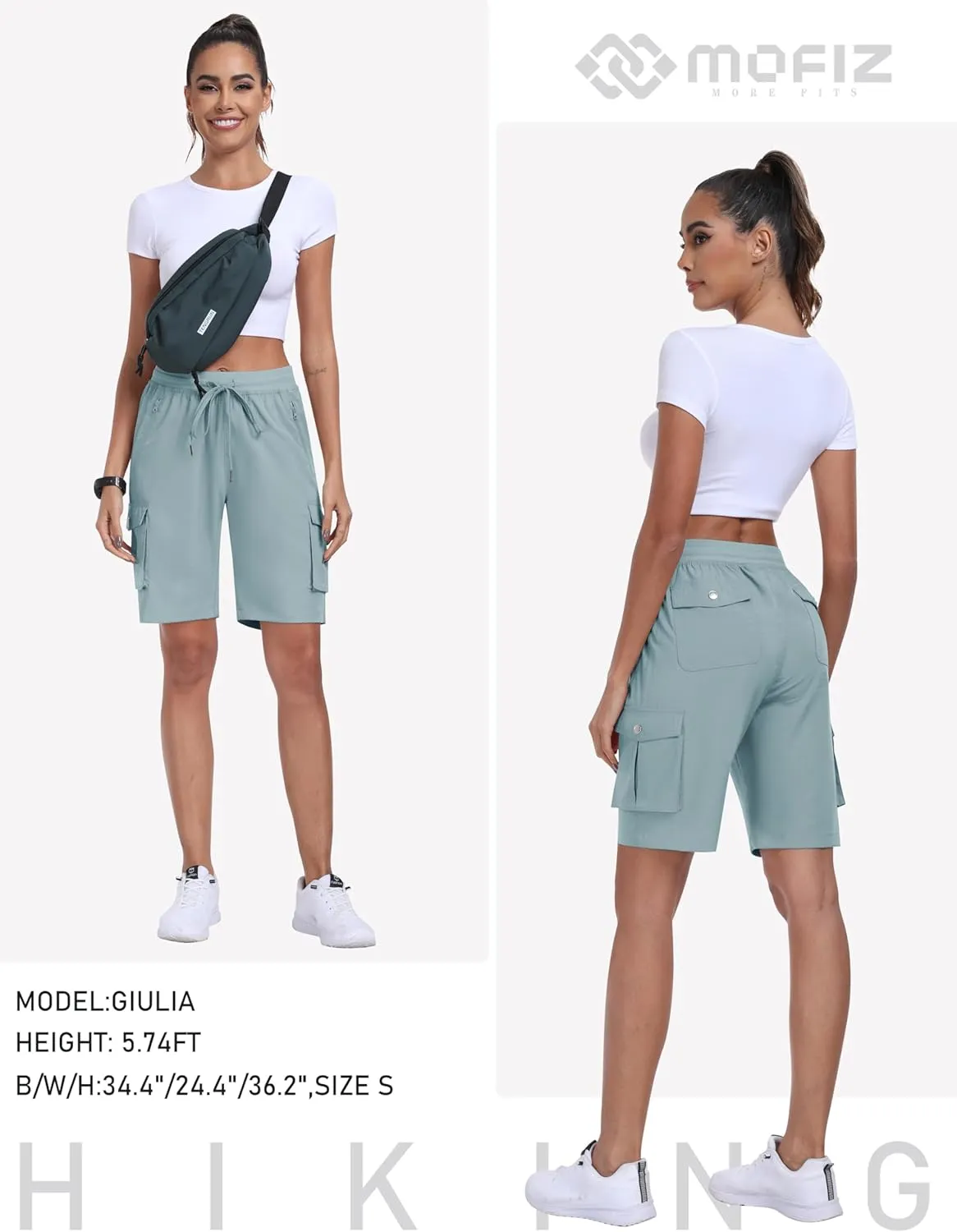 MoFiz Women's 10" Hiking Cargo Shorts 6 Pockets Lightweight Quick Dry Outdoor Running Athletic Short Summer Travel Loose