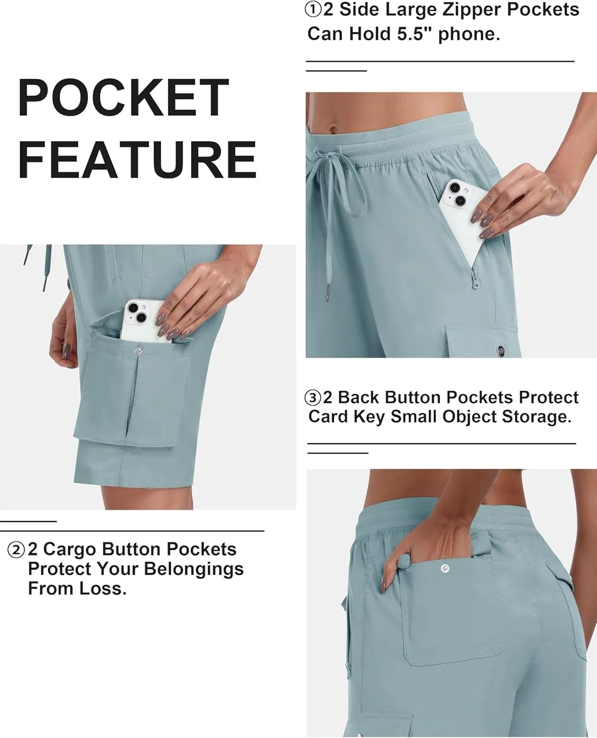 MoFiz Women's 10" Hiking Cargo Shorts 6 Pockets Lightweight Quick Dry Outdoor Running Athletic Short Summer Travel Loose
