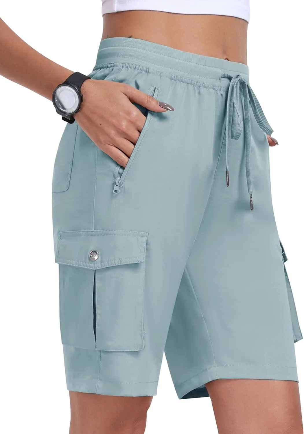 MoFiz Women's 10" Hiking Cargo Shorts 6 Pockets Lightweight Quick Dry Outdoor Running Athletic Short Summer Travel Loose
